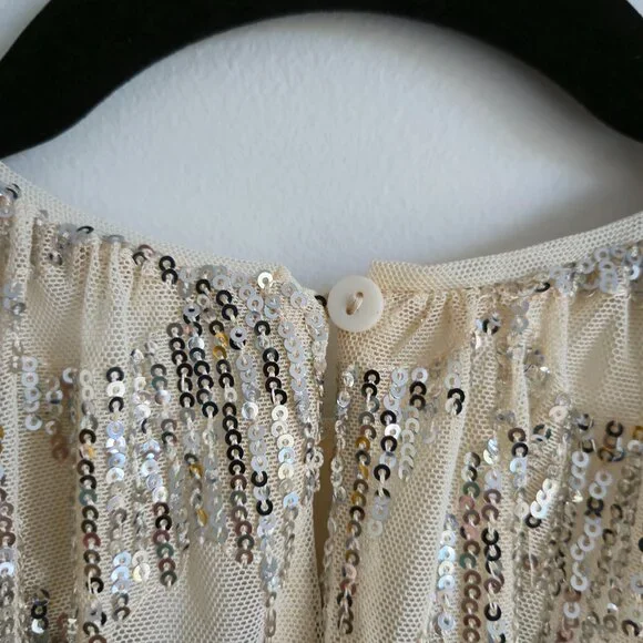 Zara Kids Champagne & Silver Sequin Party Dress | Size 7 - Picture 4 of 7